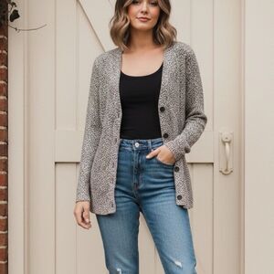 Ann Taylor Loft Long Cardigan Sweater Size L Lightweight Cheetah Animal